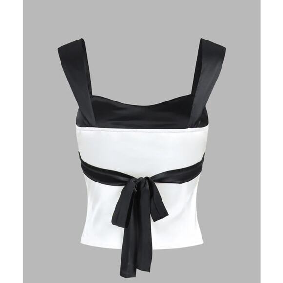 Two Tone Satin Tied Zippered Top | Size 4 | Commense - Picture 3 of 5